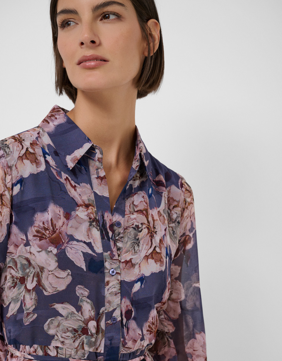 Dusty Pink and Blue Floral Print Shirt Dress | Roberto Verino