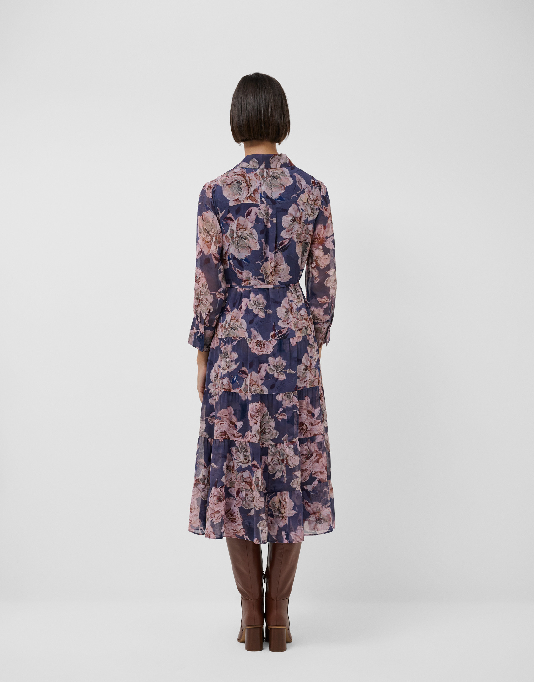 Dusty Pink and Blue Floral Print Shirt Dress | Roberto Verino