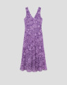 Lilac embroidered silk v-neck midi dress | Roberto Verino