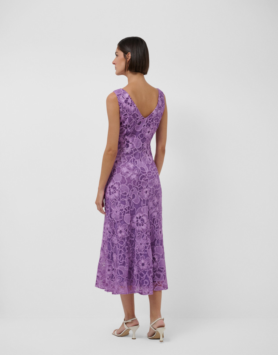 Lilac embroidered silk v-neck midi dress | Roberto Verino
