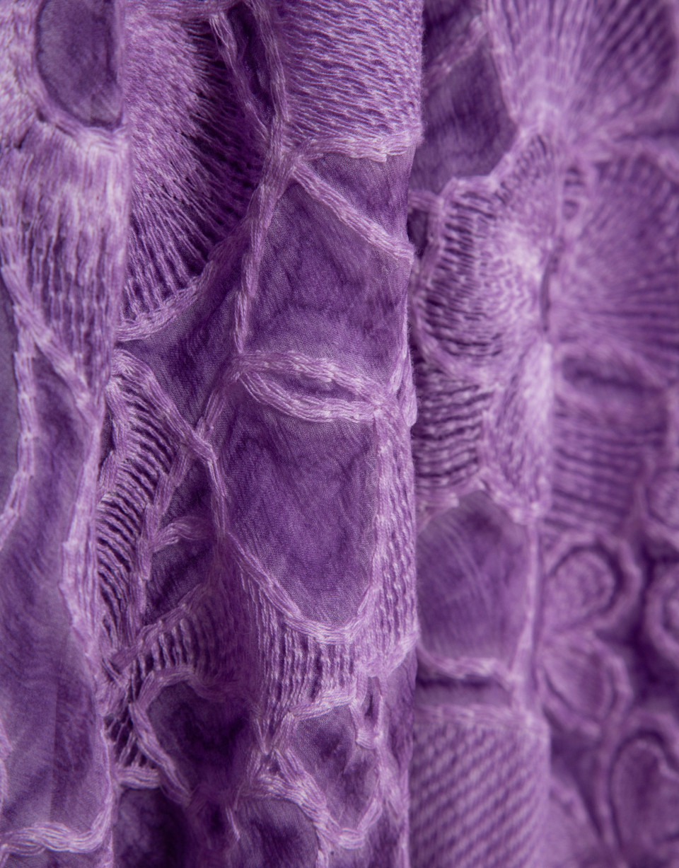 Lilac embroidered silk v-neck midi dress | Roberto Verino