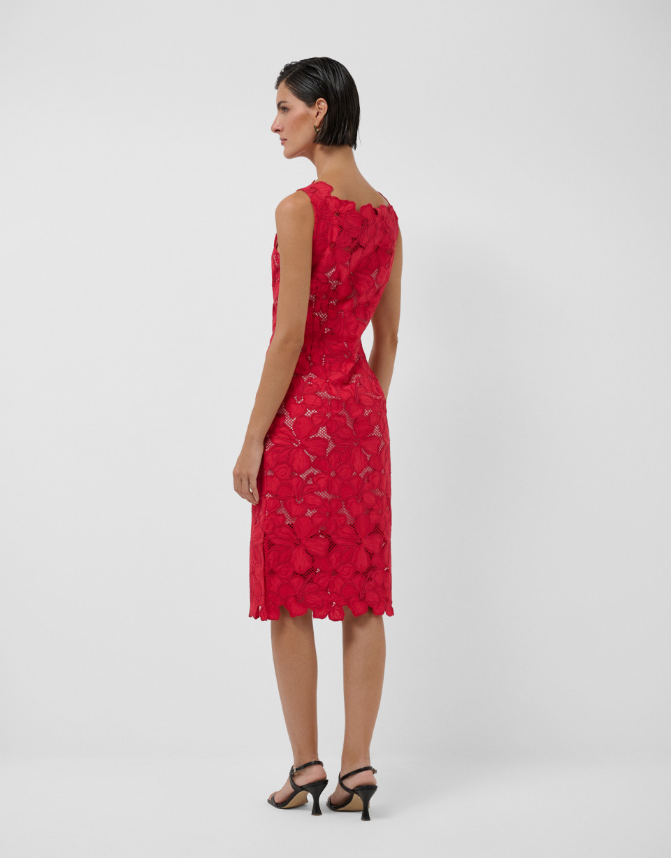 Red embroidered and die-cut sleeveless midi ... | Roberto Verino