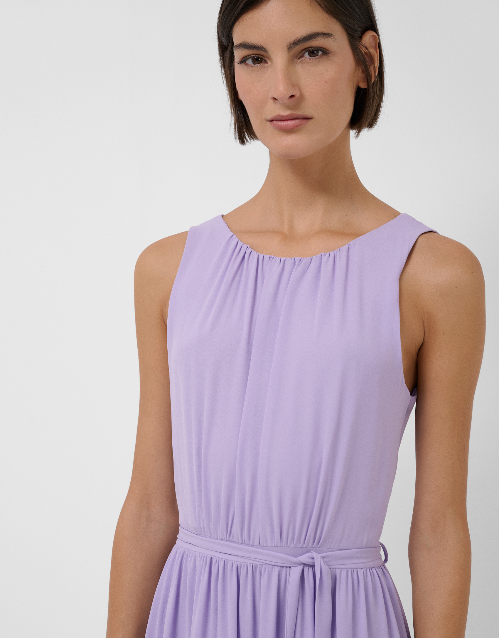 Lilac sleeveless midi dress with gathers and ... | Roberto Verino