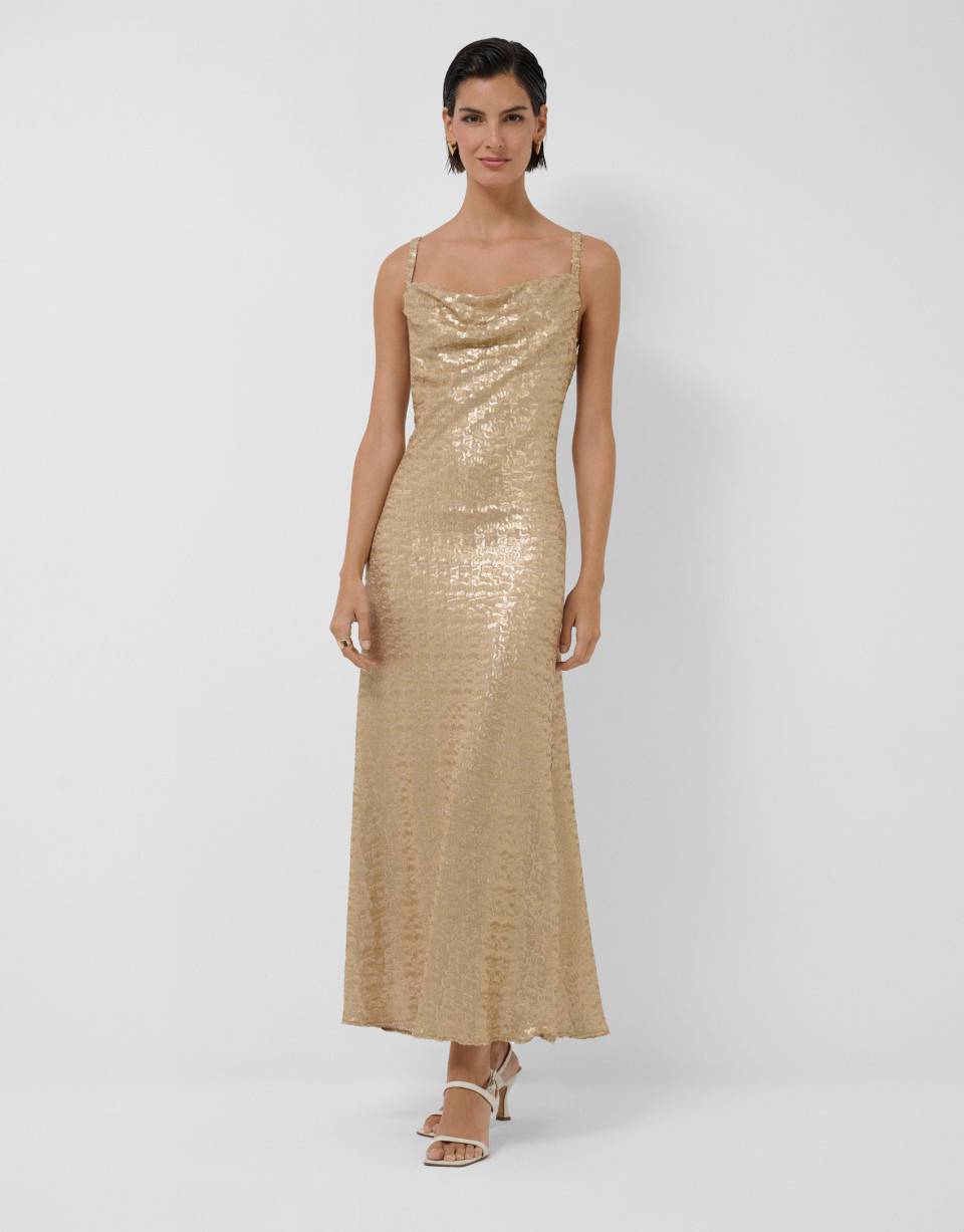Vestido lencero midi lentejuelas oro mate | Roberto Verino