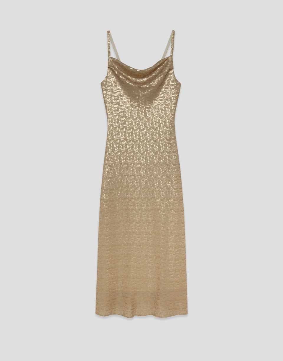 Vestido lencero midi lentejuelas oro mate | Roberto Verino
