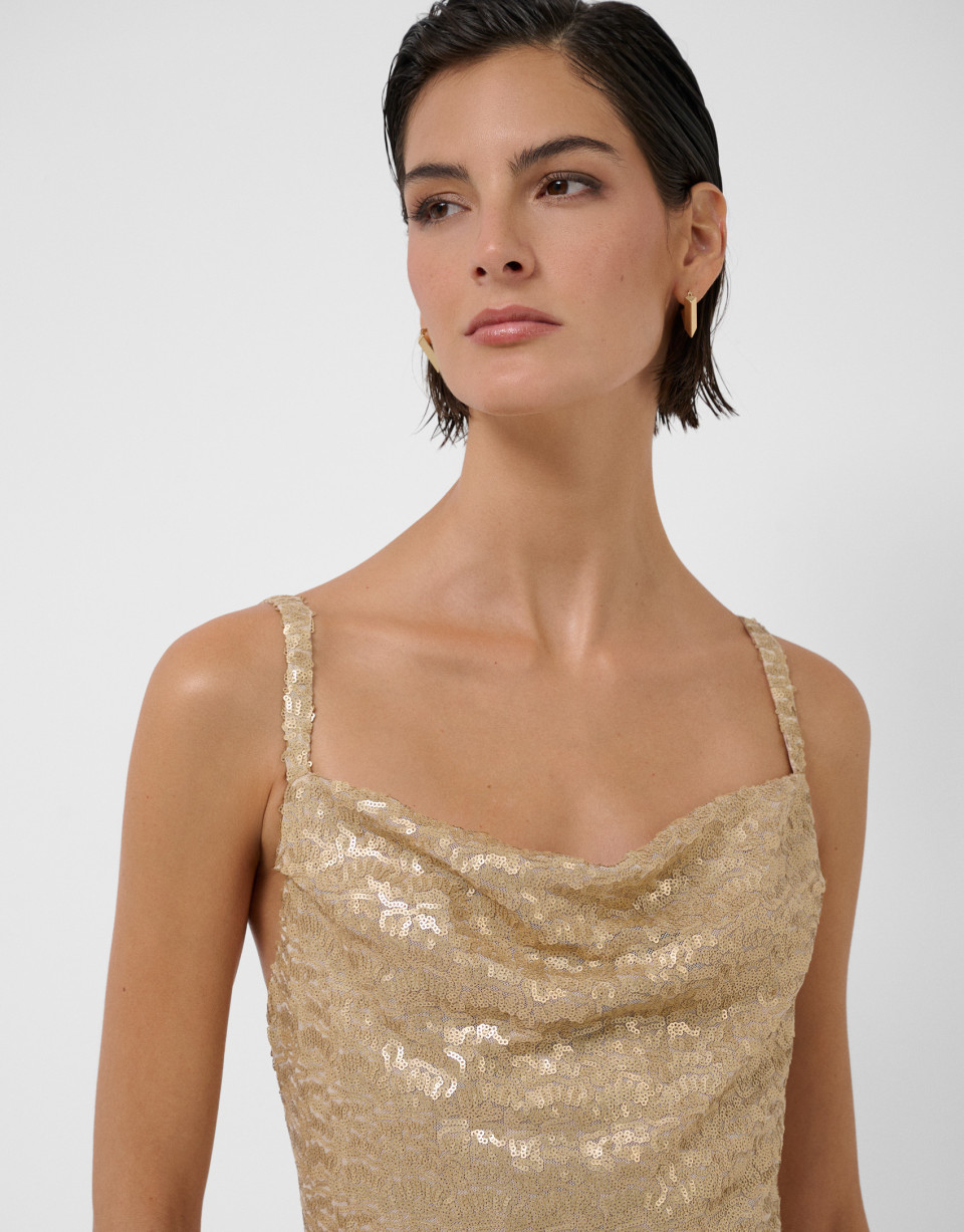 Matte gold sequin midi slip dress - Mujer | Roberto Verino