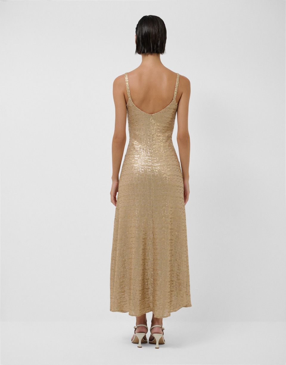 Vestido lencero midi lentejuelas oro mate | Roberto Verino