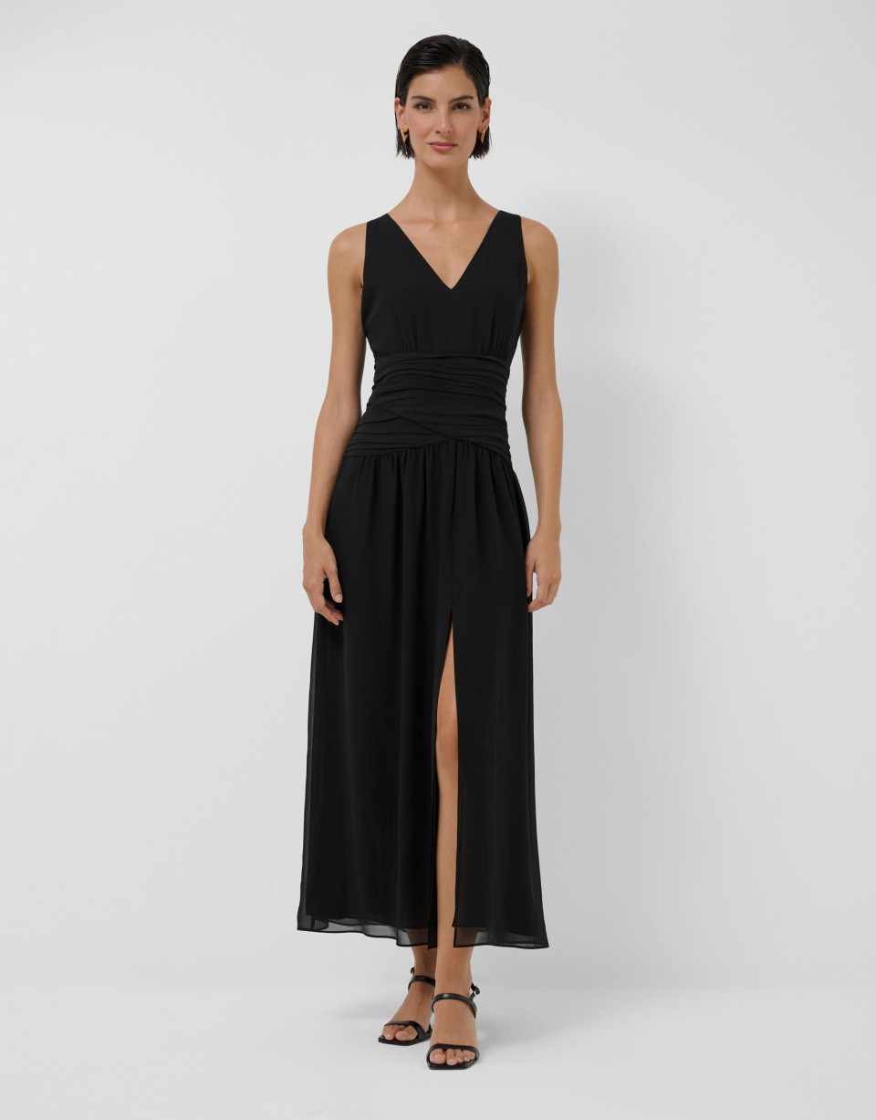 Vestido midi drapeado en cintura gasa crepé ... | Roberto Verino