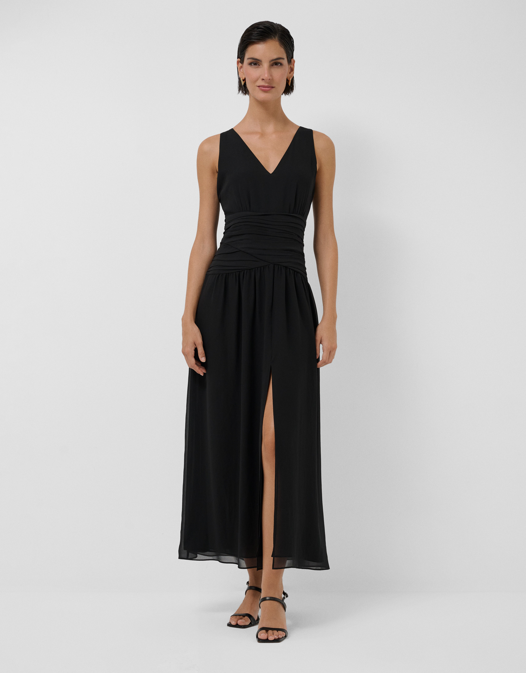 Vestido midi drapeado en cintura gasa crepé ... | Roberto Verino