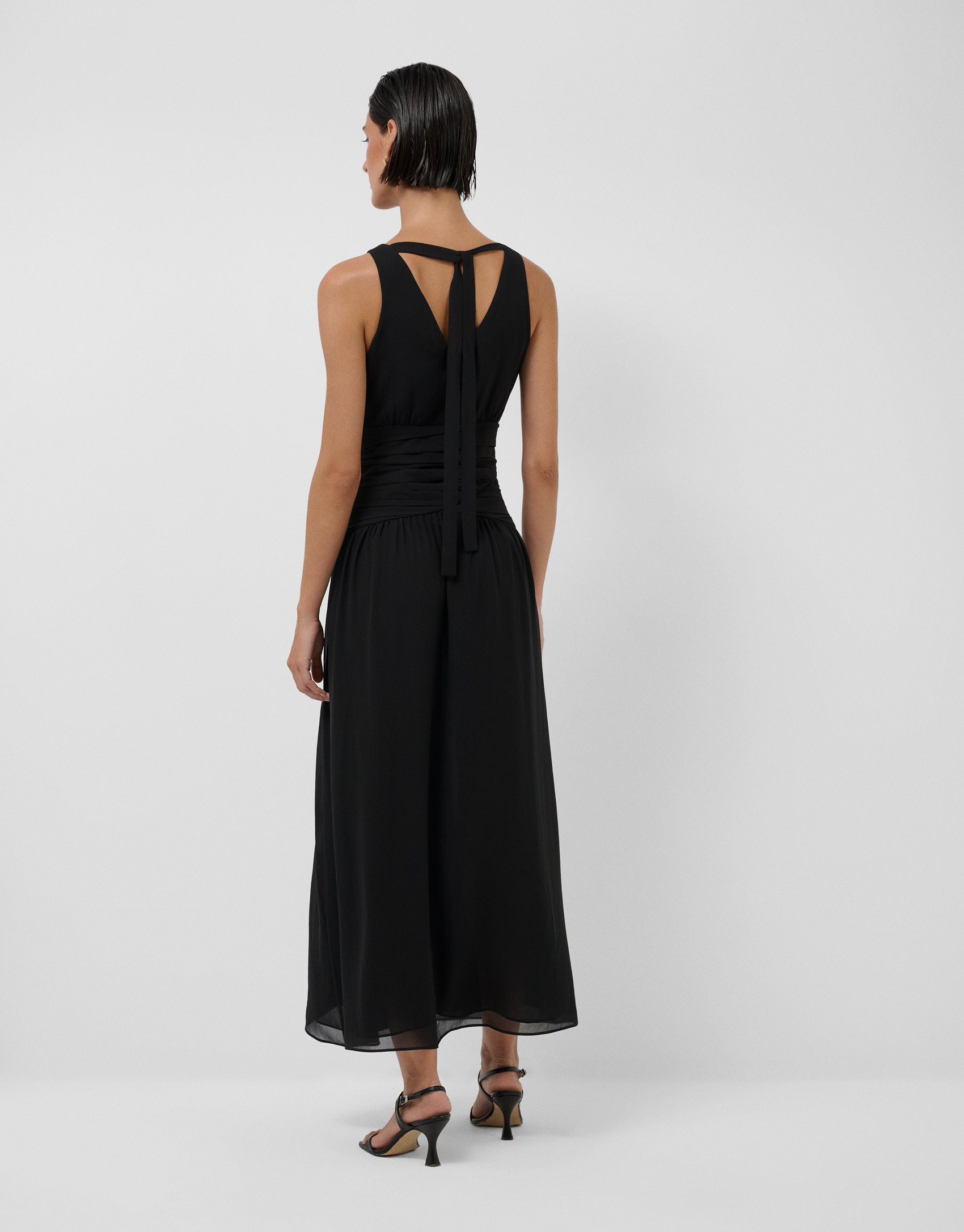Vestido midi drapeado en cintura gasa crepé ... | Roberto Verino