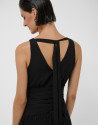 Black crepe chiffon draped waist midi dress | Roberto Verino