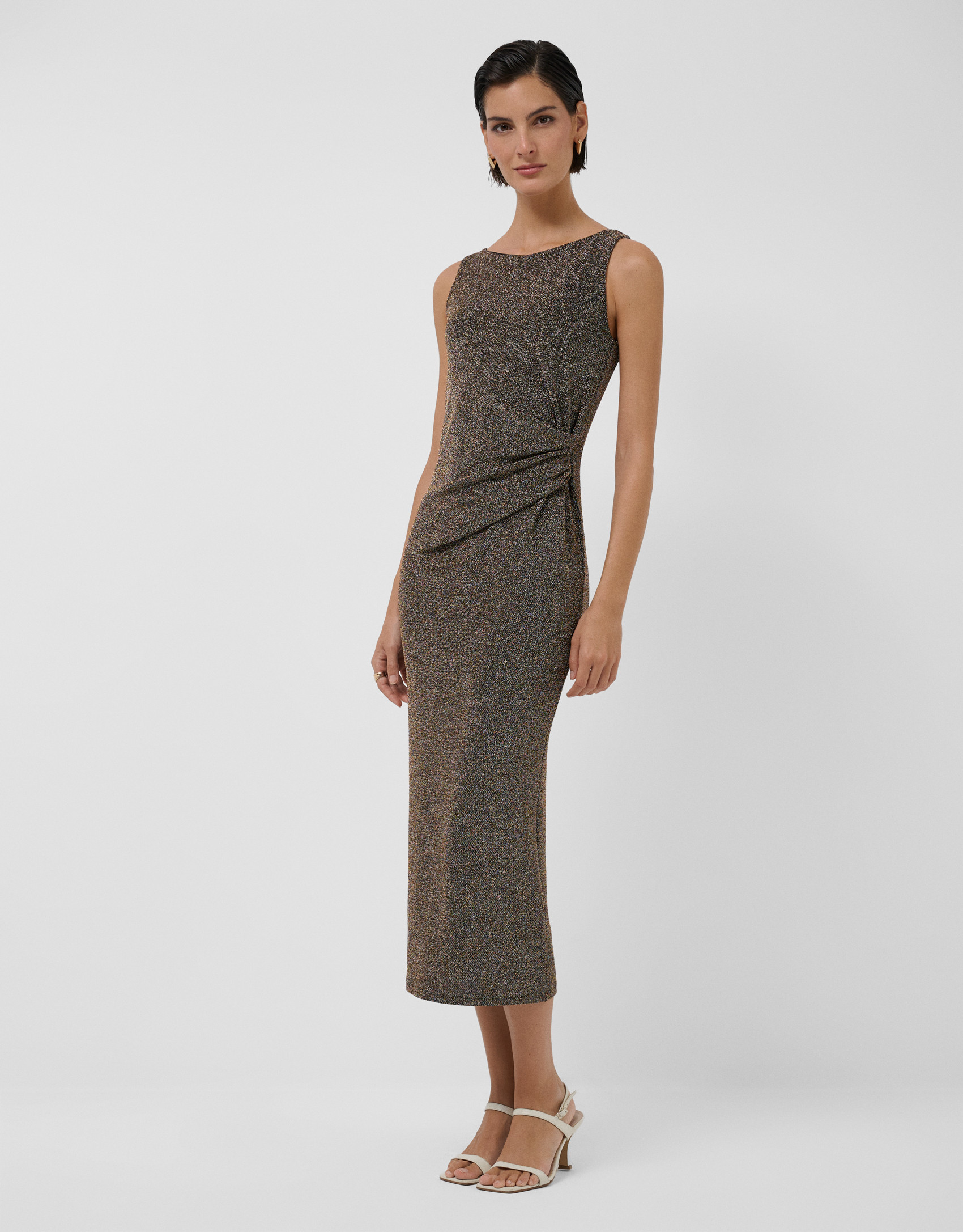 Vestido midi drapeado cintura en punto ... | Roberto Verino