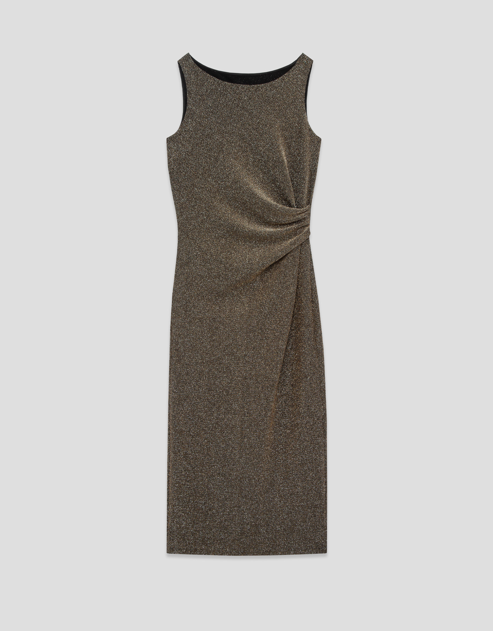 Draped waist midi dress in gold metallic knit | Roberto Verino