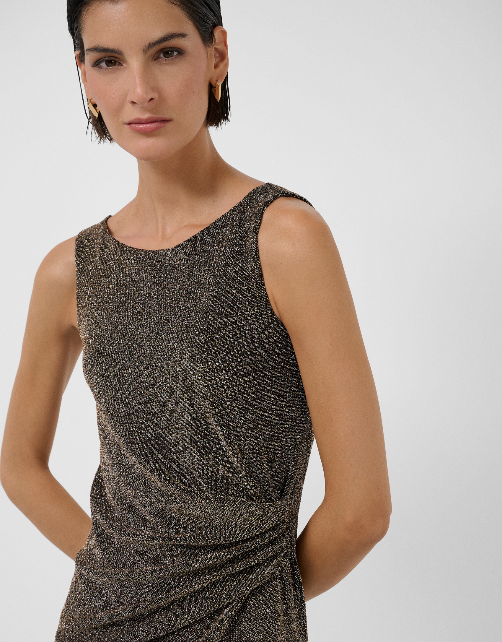 Vestido midi drapeado cintura en punto ... | Roberto Verino