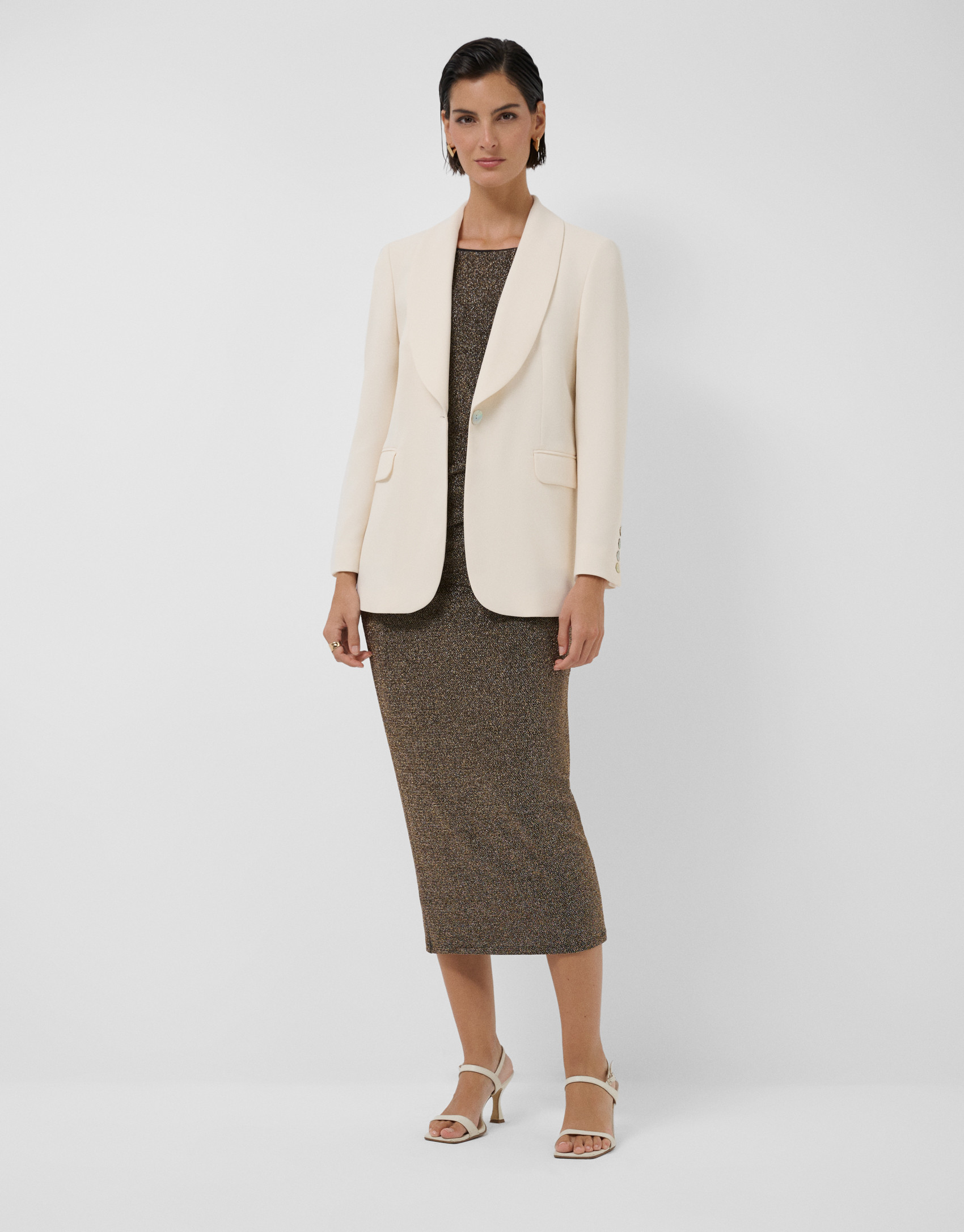 Vestido midi drapeado cintura en punto ... | Roberto Verino