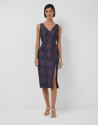 Vestido sin mangas azul noche con jacquard ... | Roberto Verino