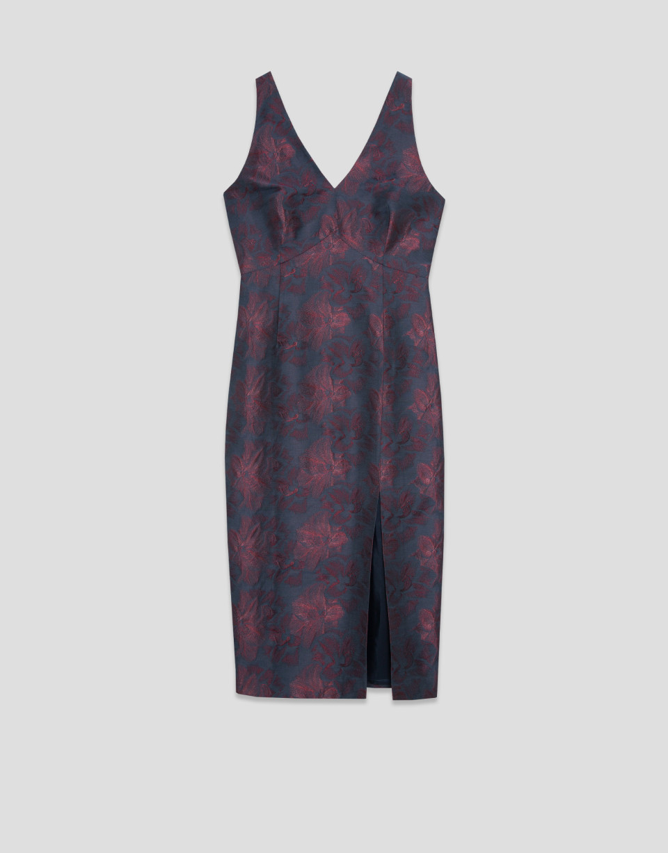 Midnight blue sleeveless dress with burgundy ... | Roberto Verino
