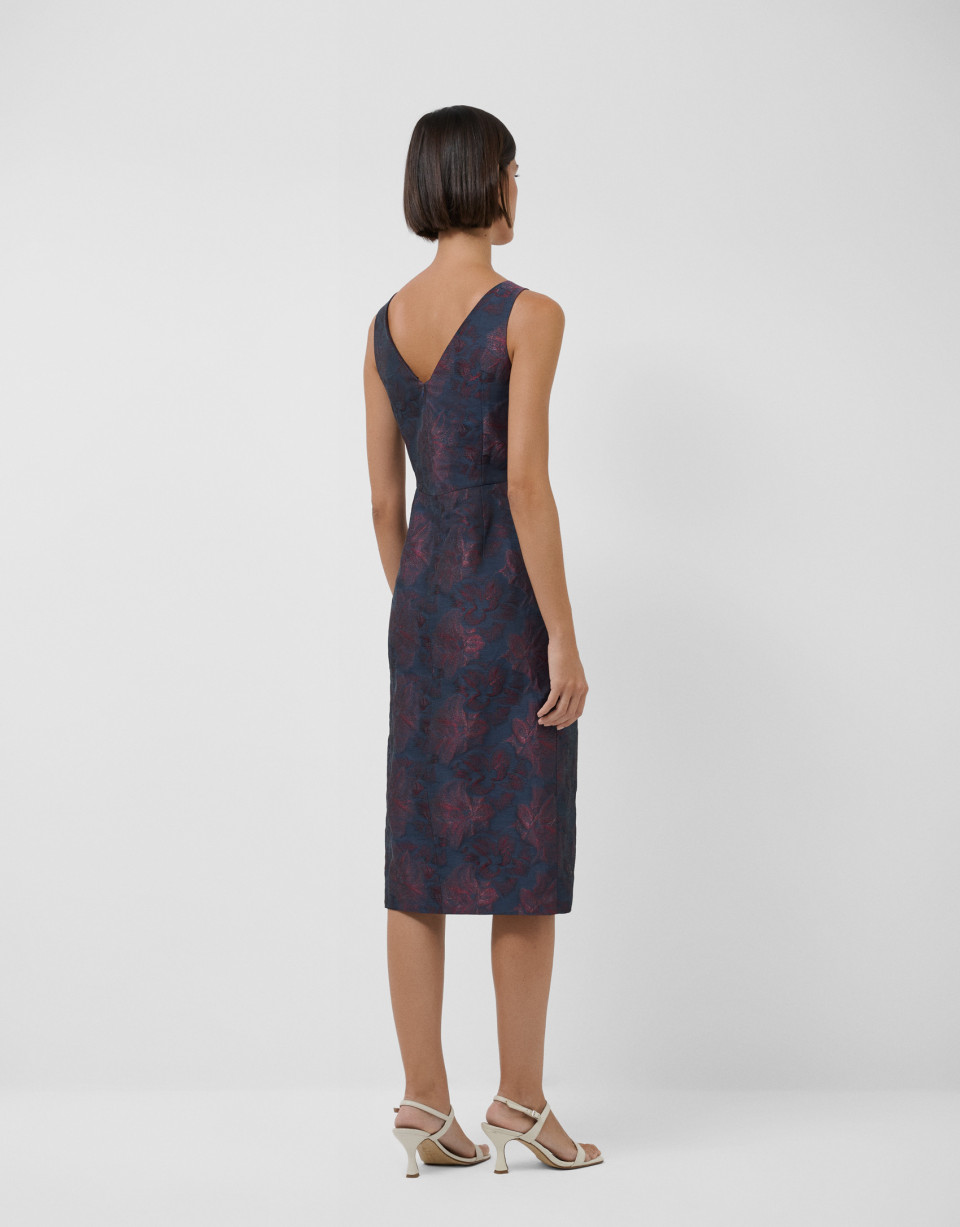 Vestido sin mangas azul noche con jacquard ... | Roberto Verino