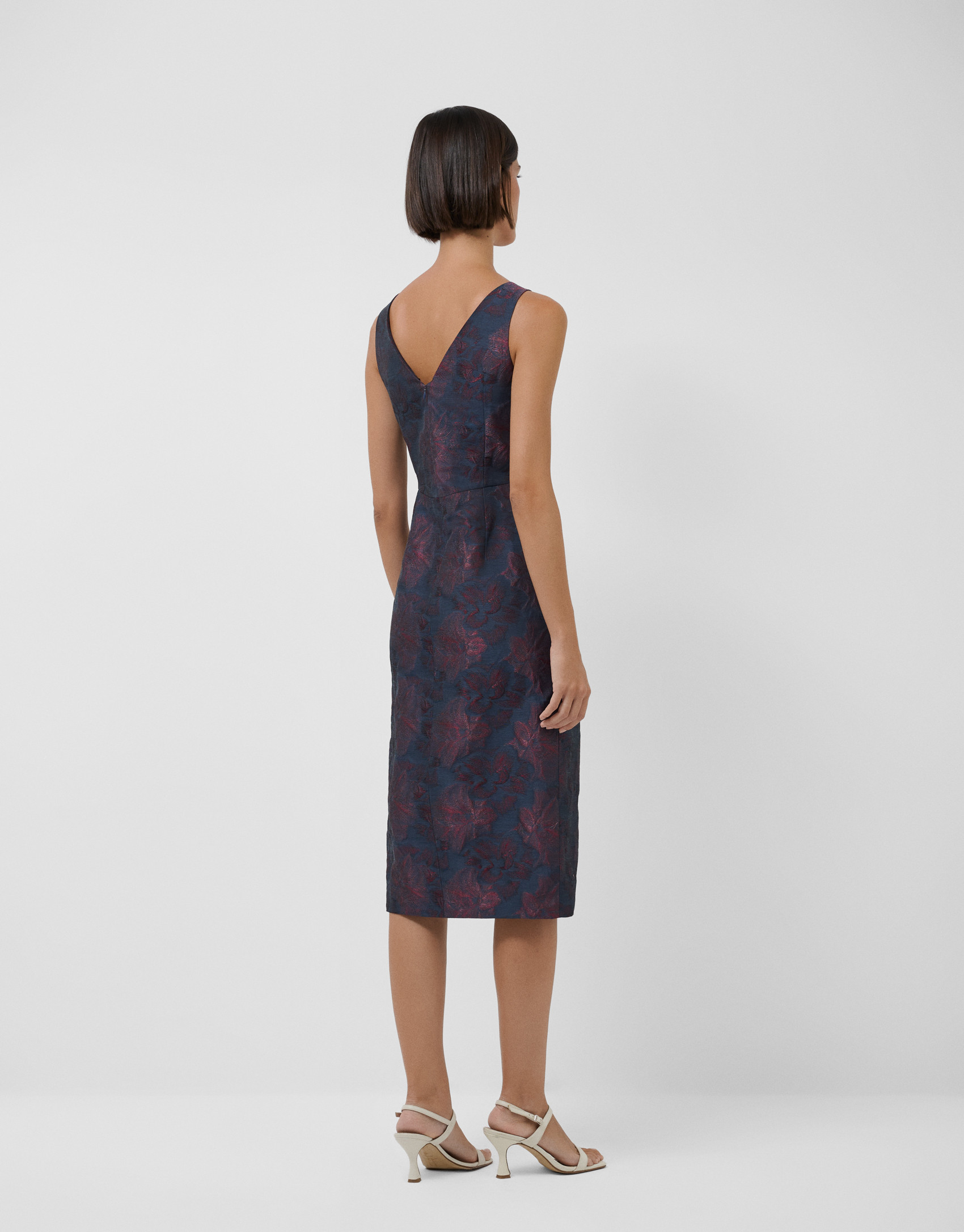 Midnight blue sleeveless dress with burgundy ... | Roberto Verino