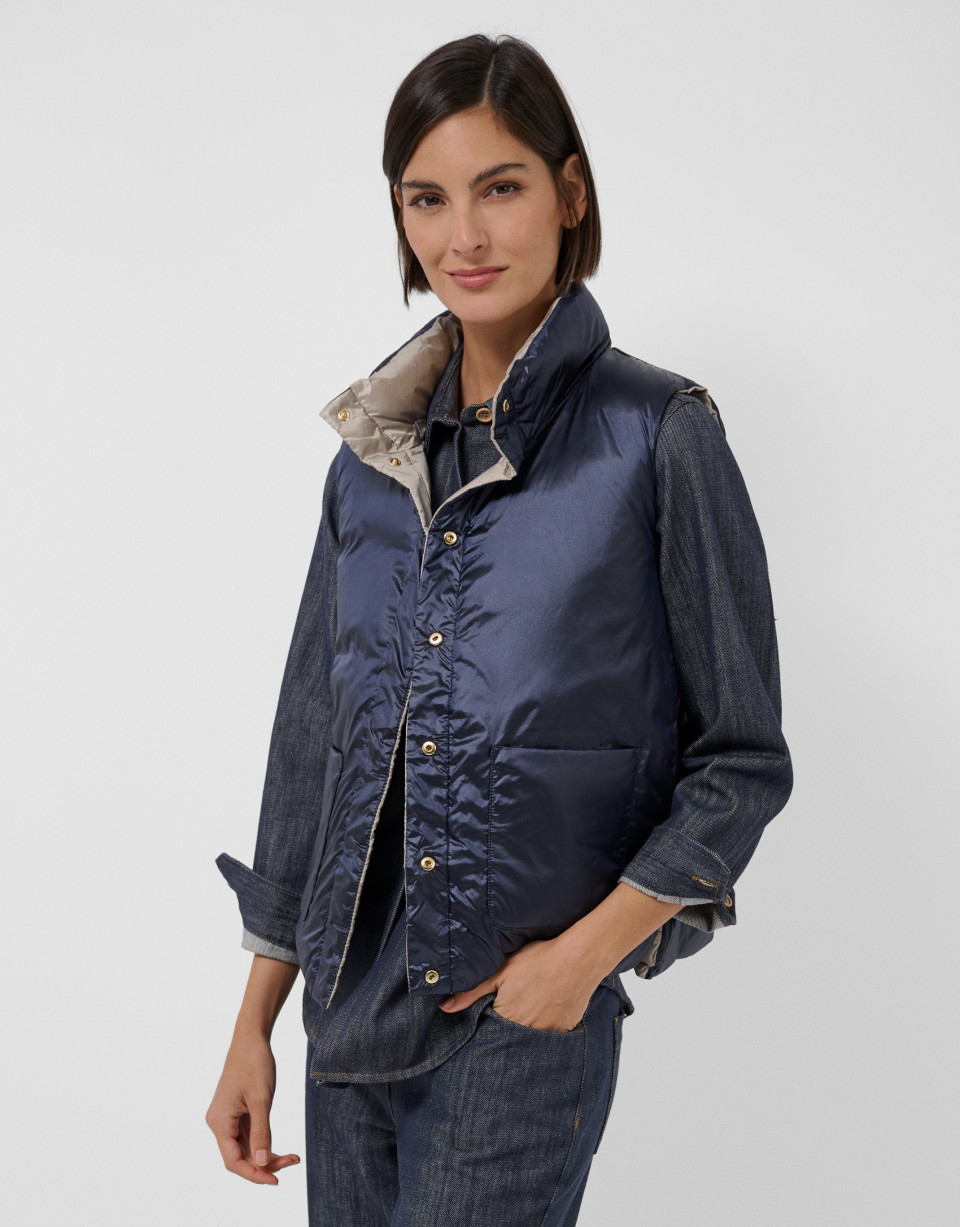 Beige/navy reversible quilted vest - Mujer | Roberto Verino
