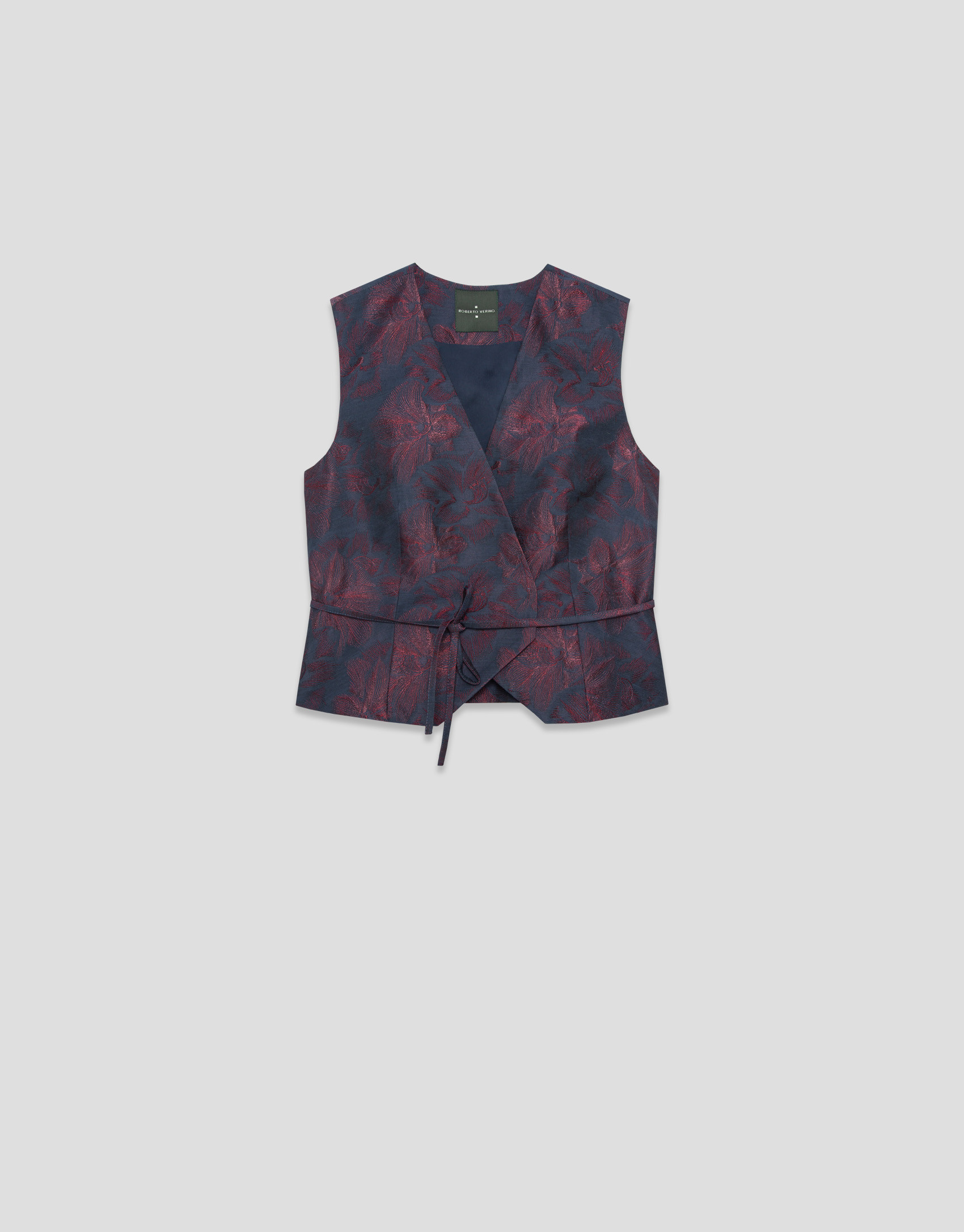 Navy blue double-breasted vest with burgundy ... | Roberto Verino