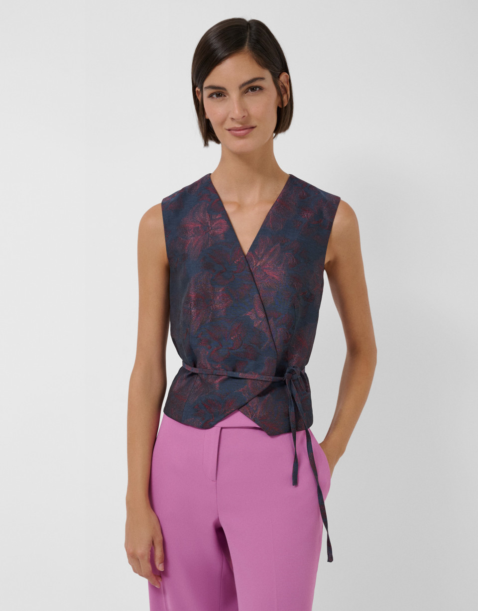 Navy blue double-breasted vest with burgundy ... | Roberto Verino