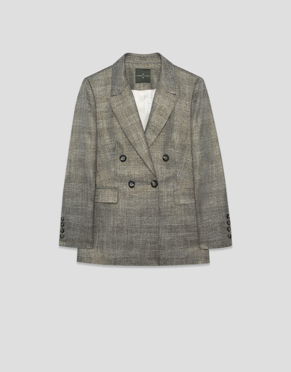 Brown Welsh check wool and gold lurex ... | Roberto Verino