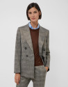 Brown Welsh check wool and gold lurex ... | Roberto Verino