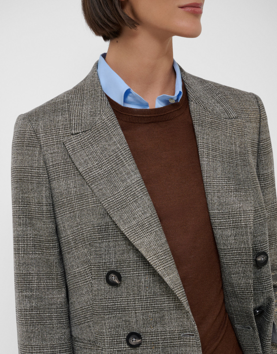 Blazer cruzada lana cuadro gales marrón y ... | Roberto Verino