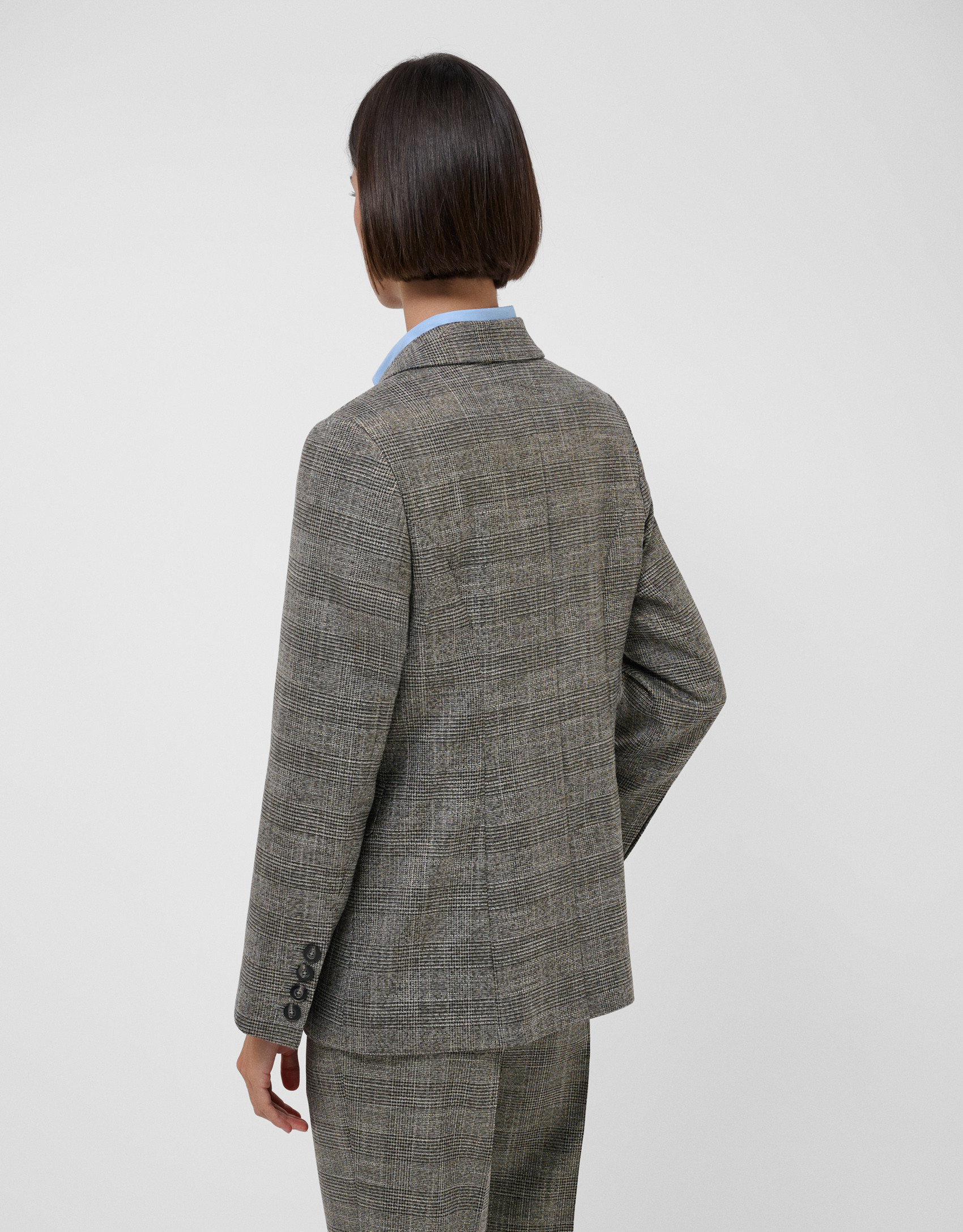 Brown Welsh check wool and gold lurex ... | Roberto Verino