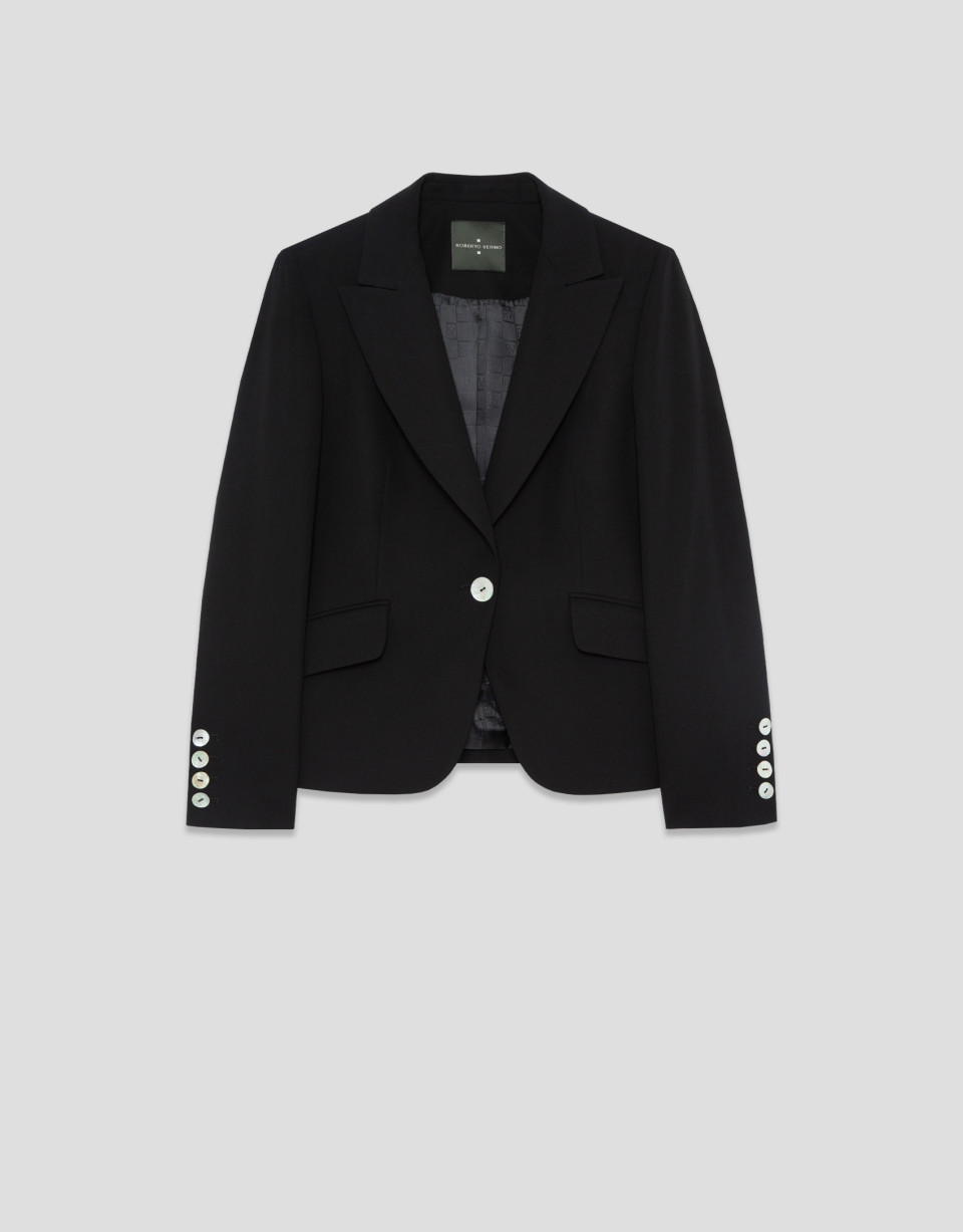 Short black crepe jacket - Mujer - AW2026 | Roberto Verino