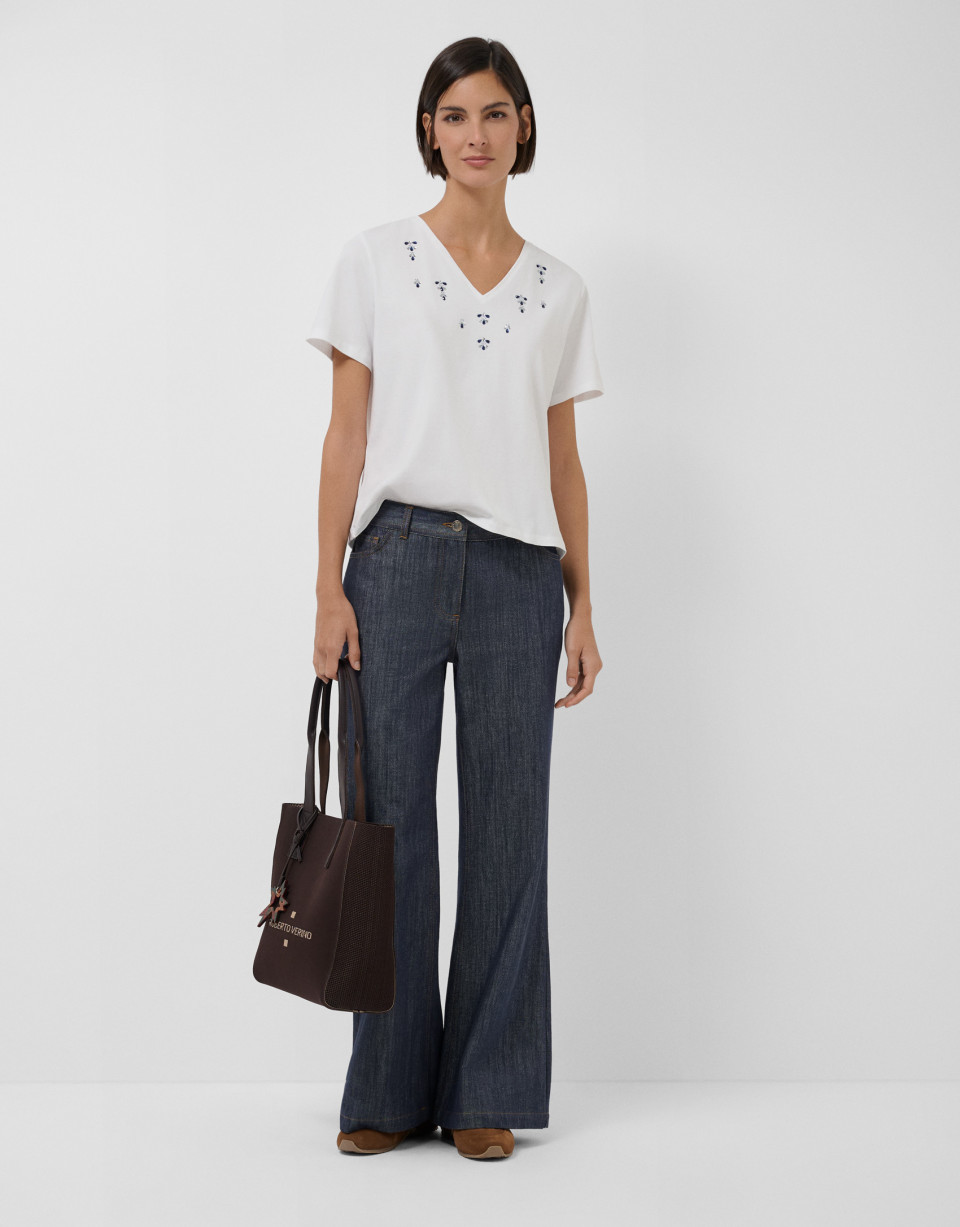 Wide-leg straight trousers with four pockets ... | Roberto Verino