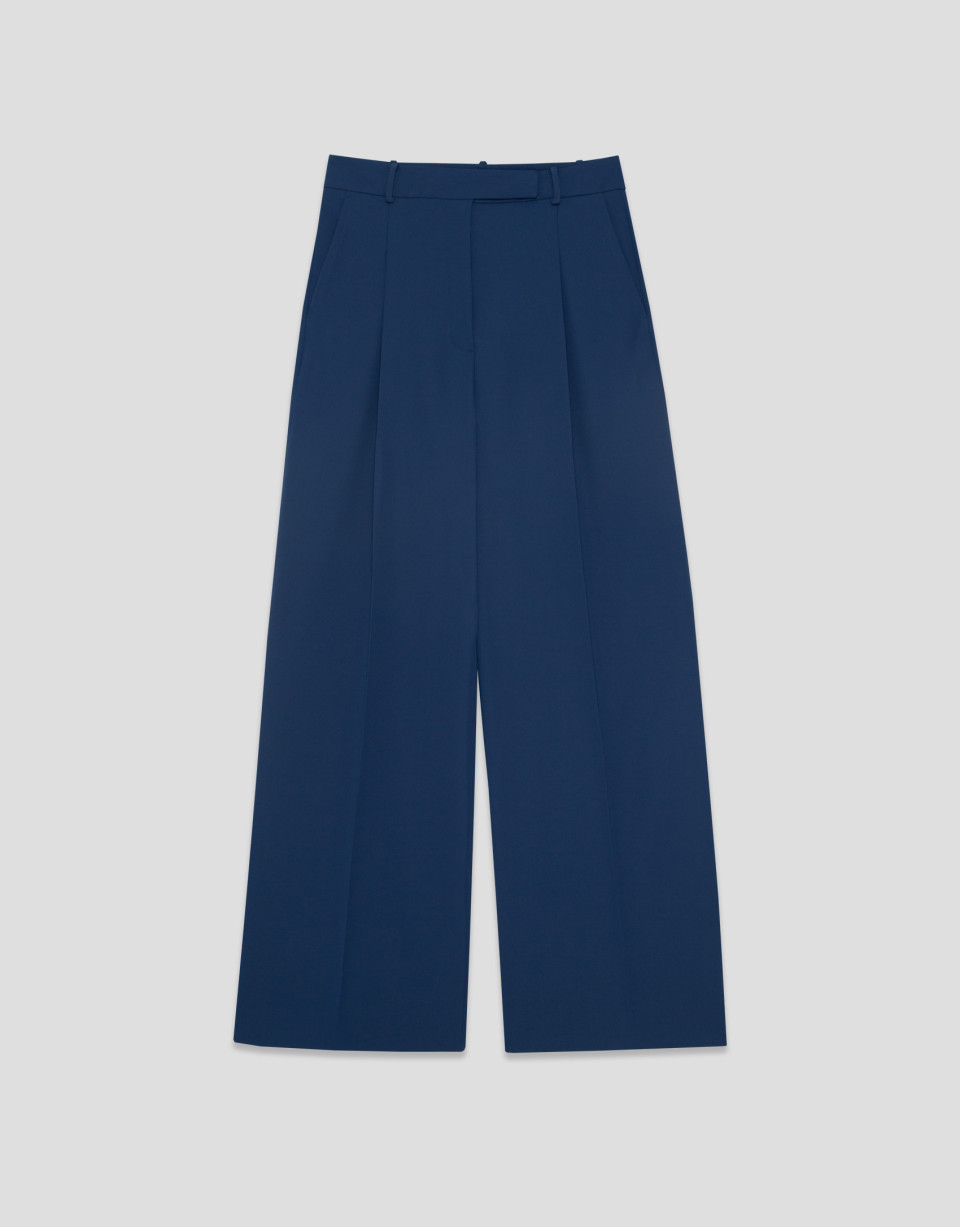 Pantalón recto con pinzas crepé azul marino | Roberto Verino