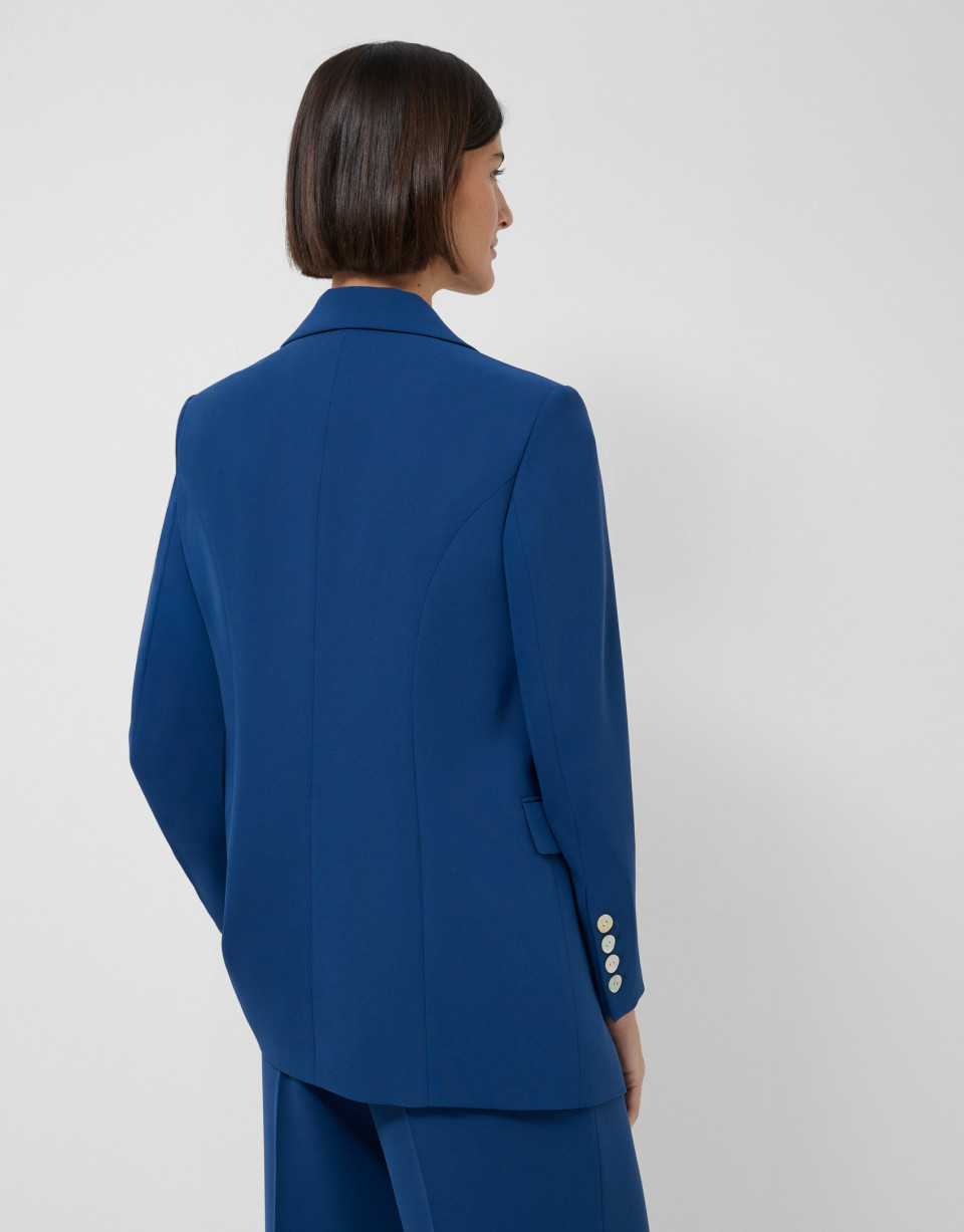 Navy blue crepe one button blazer - Mujer | Roberto Verino