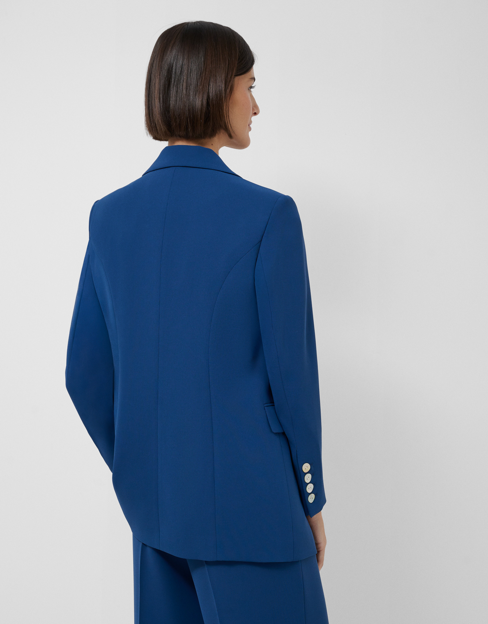 Navy blue crepe one button blazer - Mujer | Roberto Verino