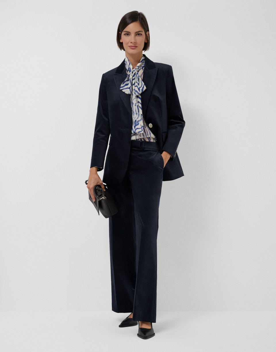 Navy blue velvet one button blazer - Mujer | Roberto Verino