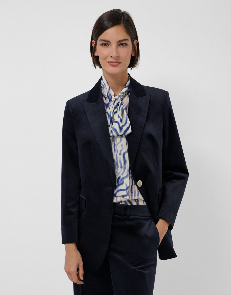 Navy blue velvet one button blazer - Mujer | Roberto Verino