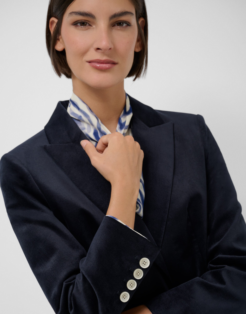 Navy blue velvet one button blazer - Mujer | Roberto Verino