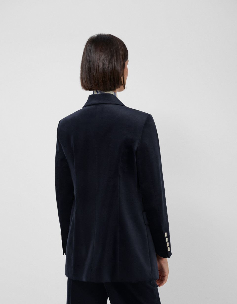 Navy blue velvet one button blazer - Mujer | Roberto Verino