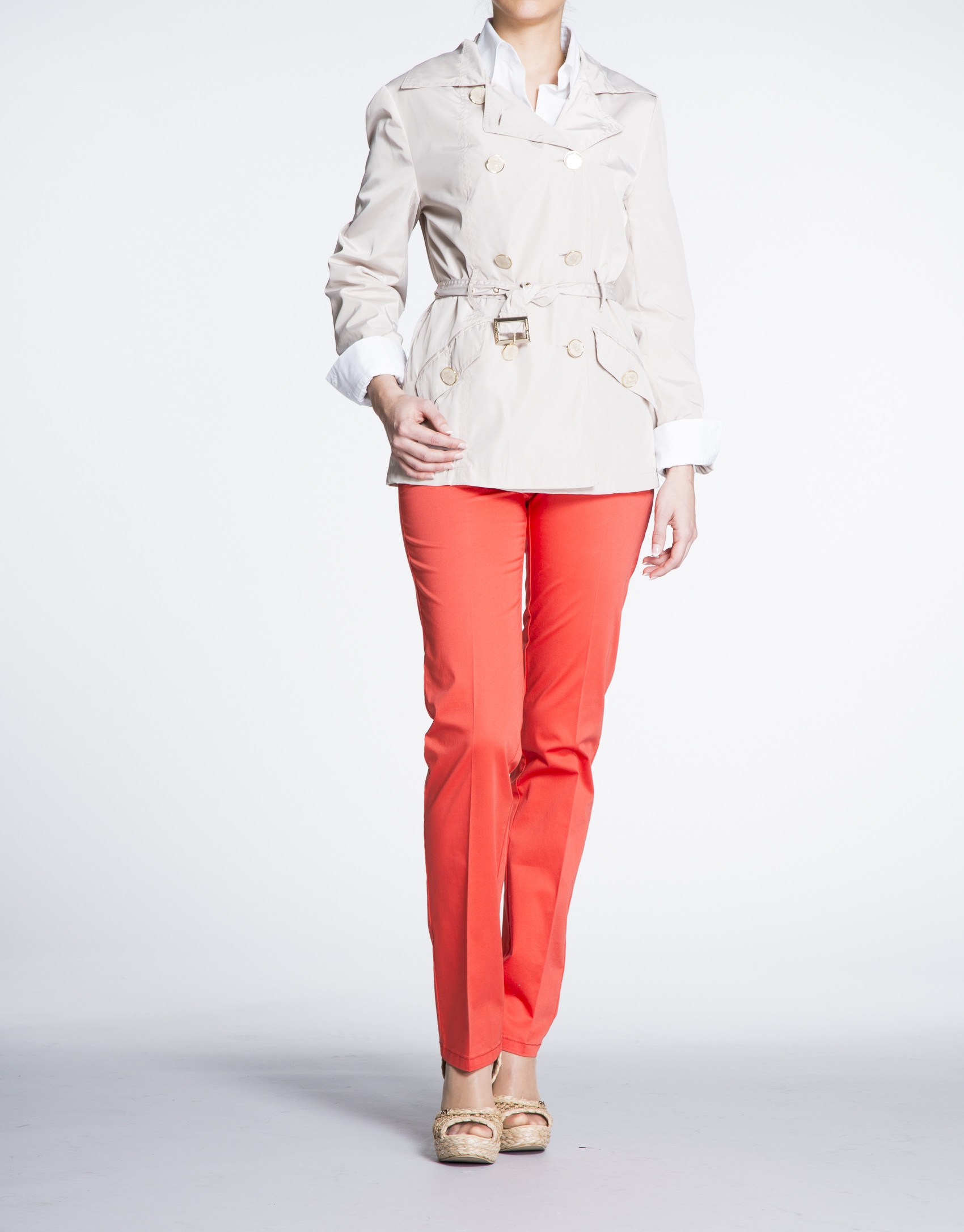 Beige gabardine with double row of buttons 