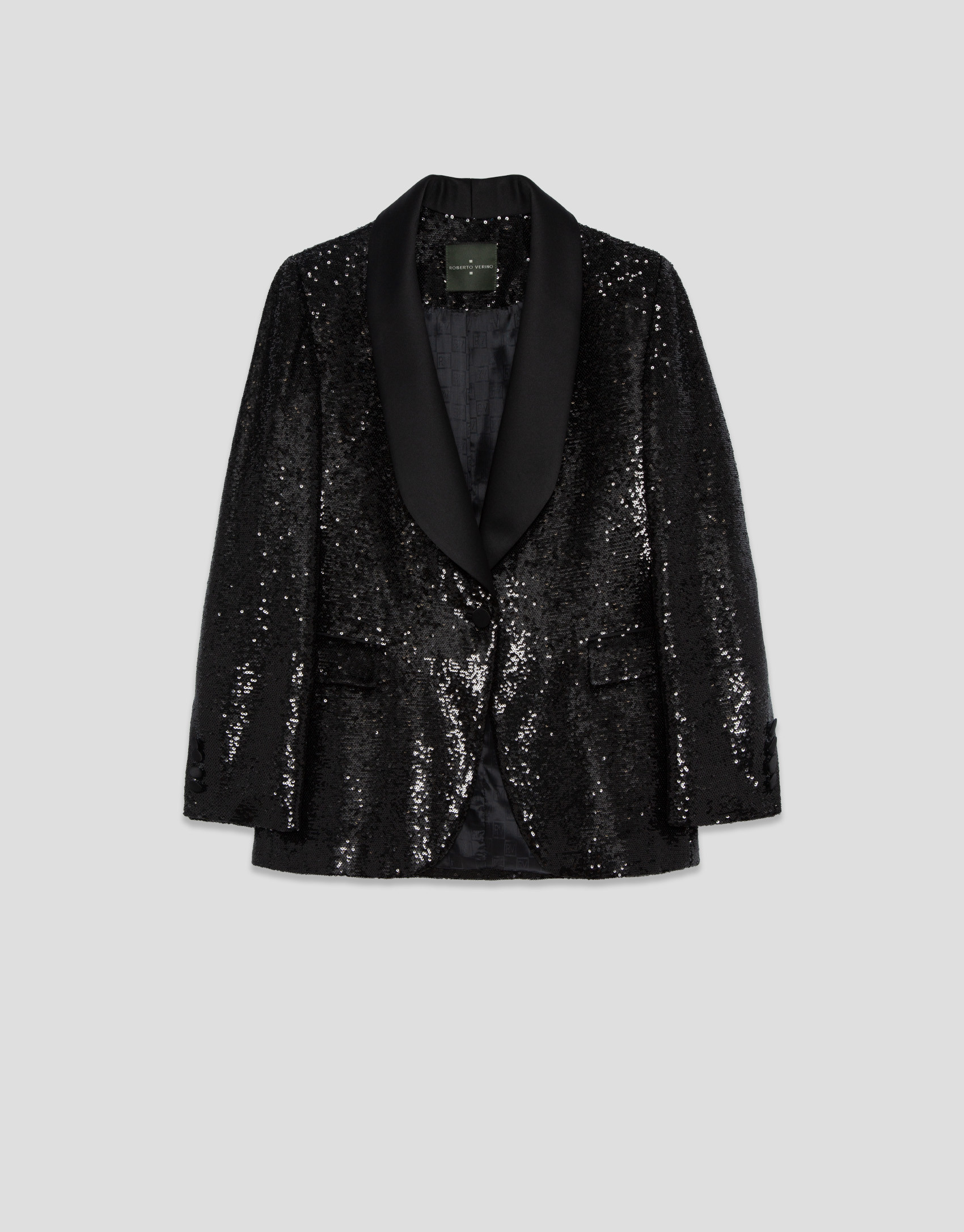 Blazer smoking negra con lentejuelas planas | Roberto Verino