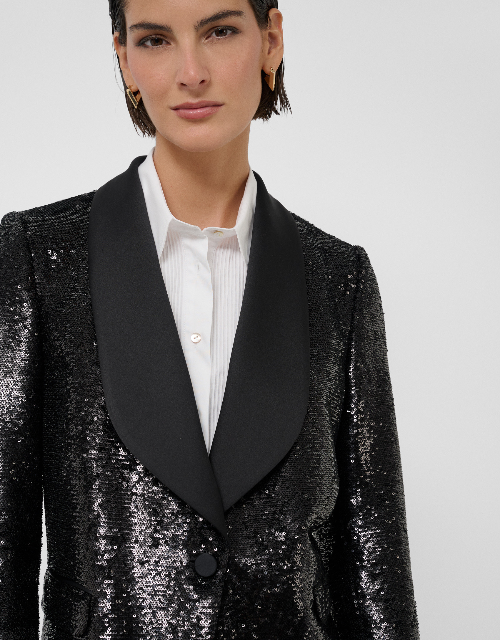 Blazer smoking negra con lentejuelas planas | Roberto Verino