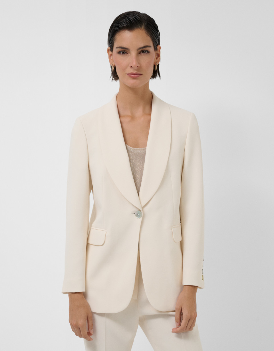 Off-white crepe rounded lapel one button blazer | Roberto Verino
