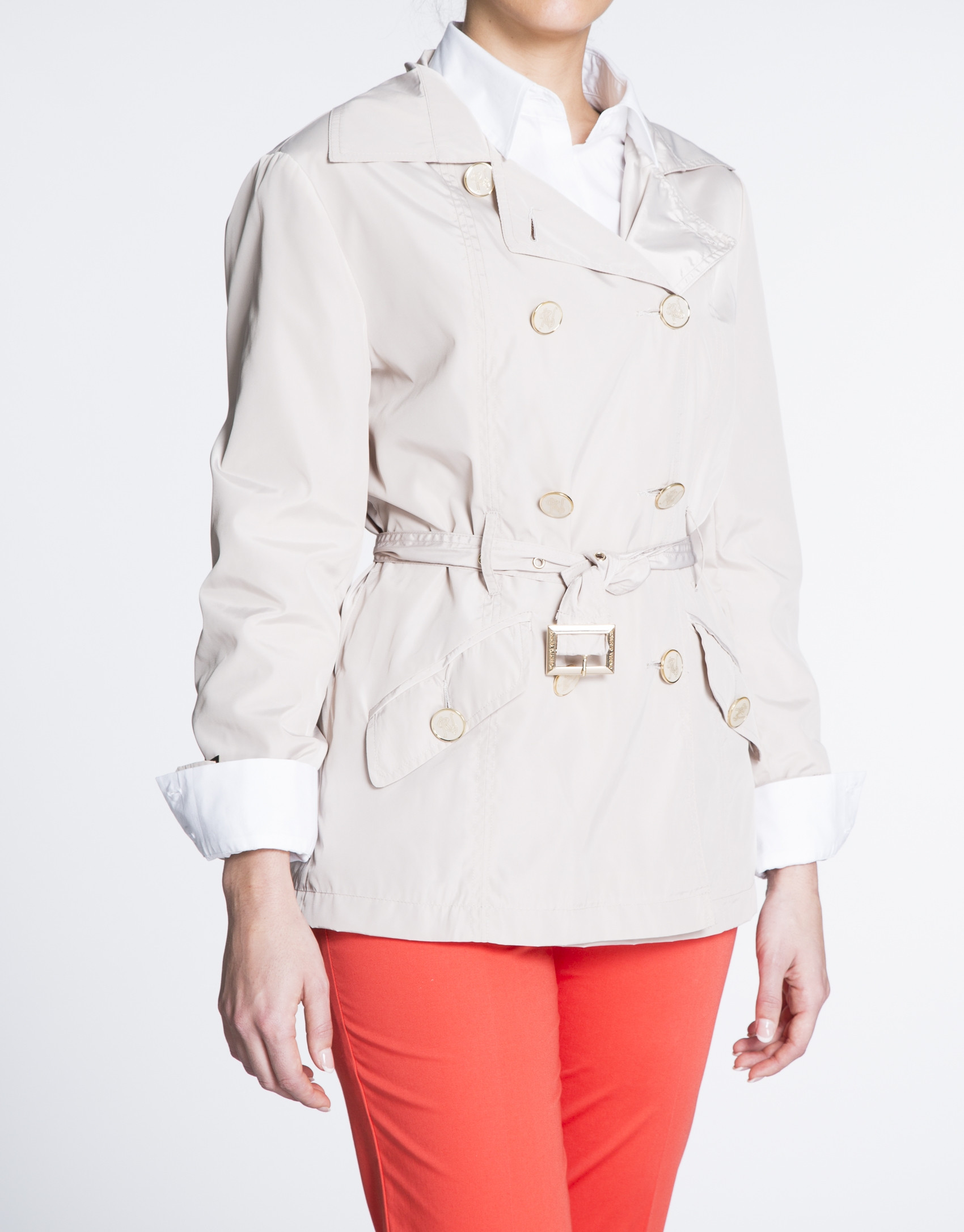 Beige gabardine with double row of buttons 