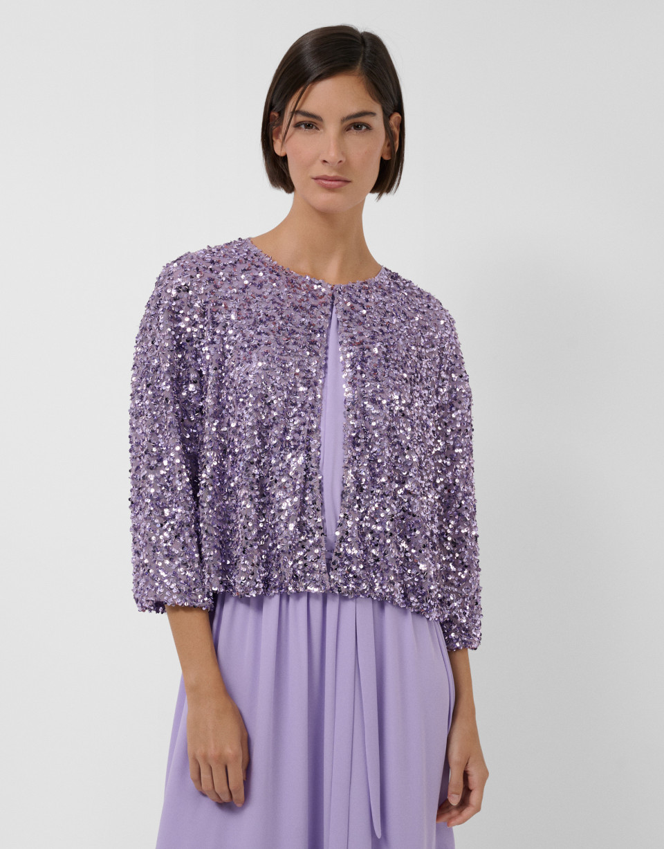 Short puffed jacket with lilac paillettes | Roberto Verino