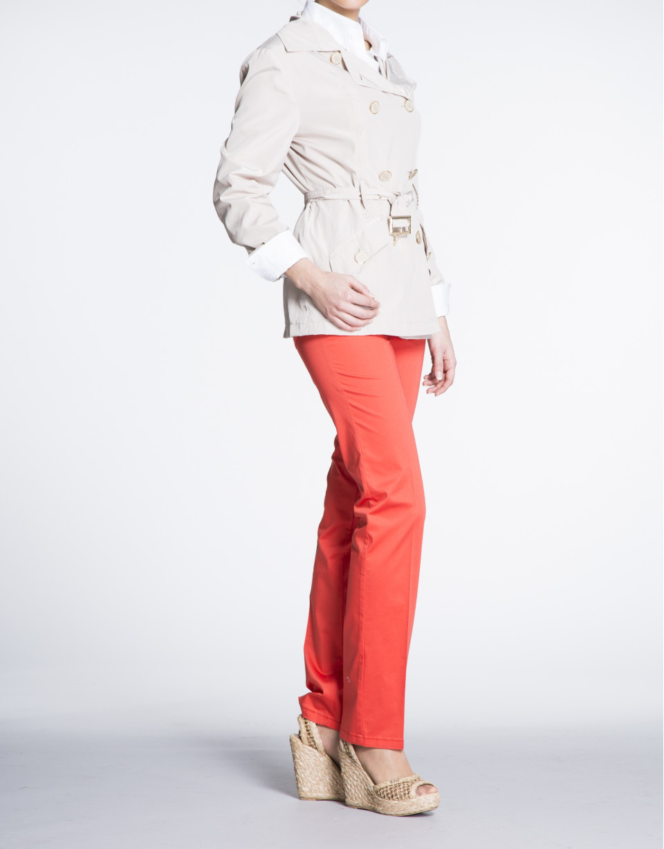 Beige gabardine with double row of buttons 