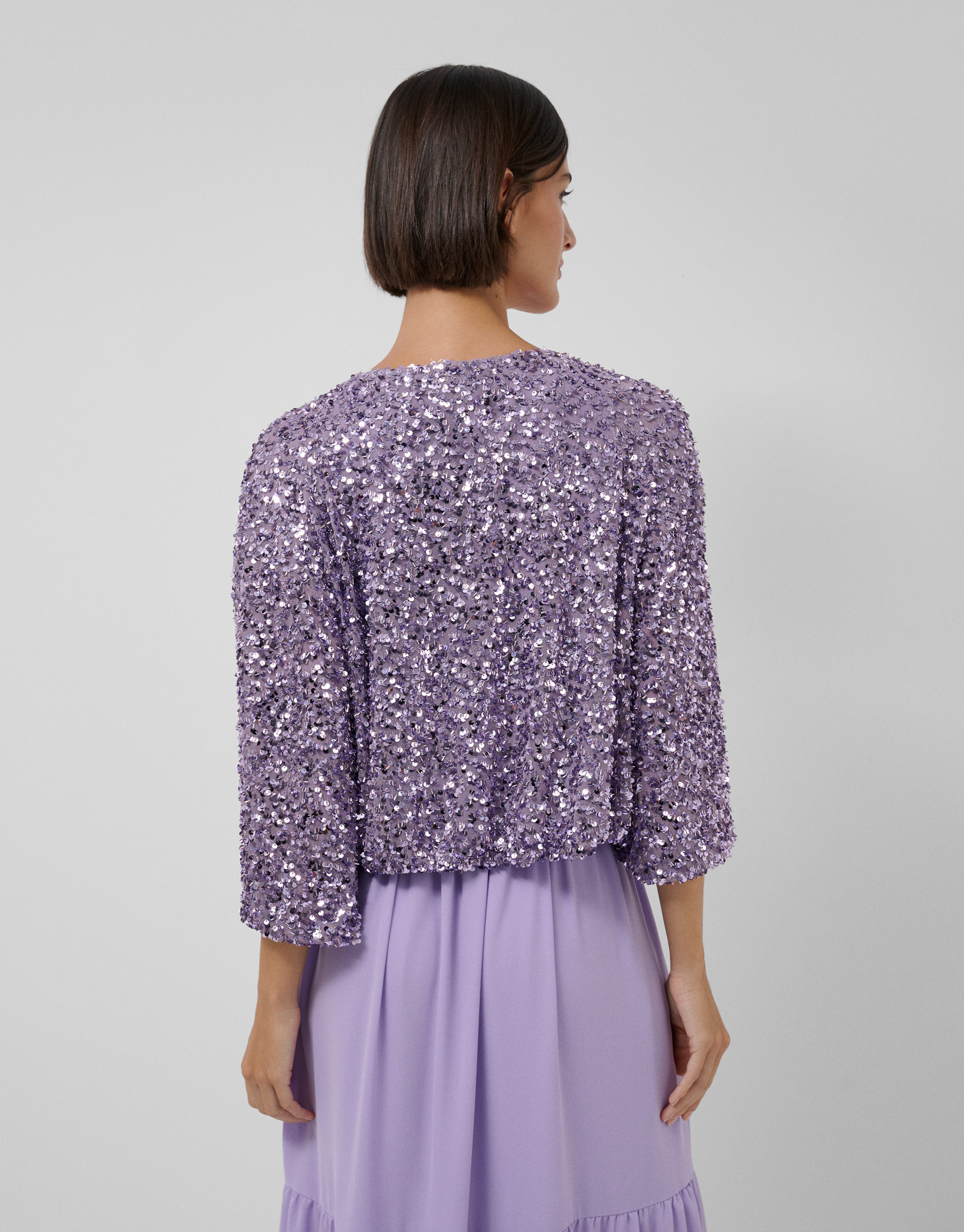 Chaqueta corta abullonada pailletes lila | Roberto Verino