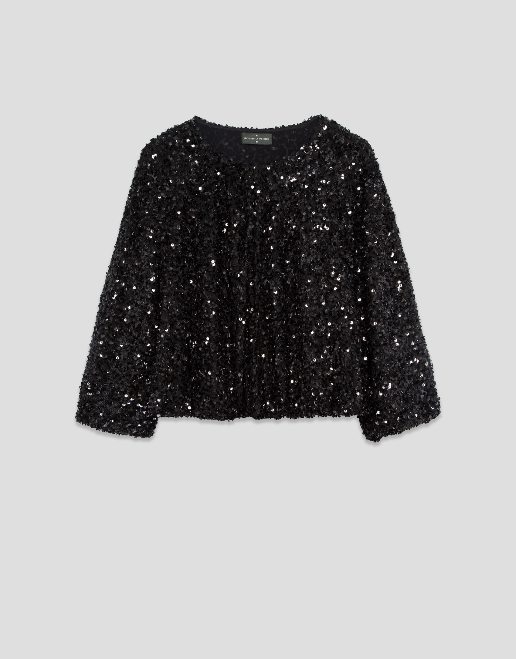 Short puffed jacket with black paillettes | Roberto Verino