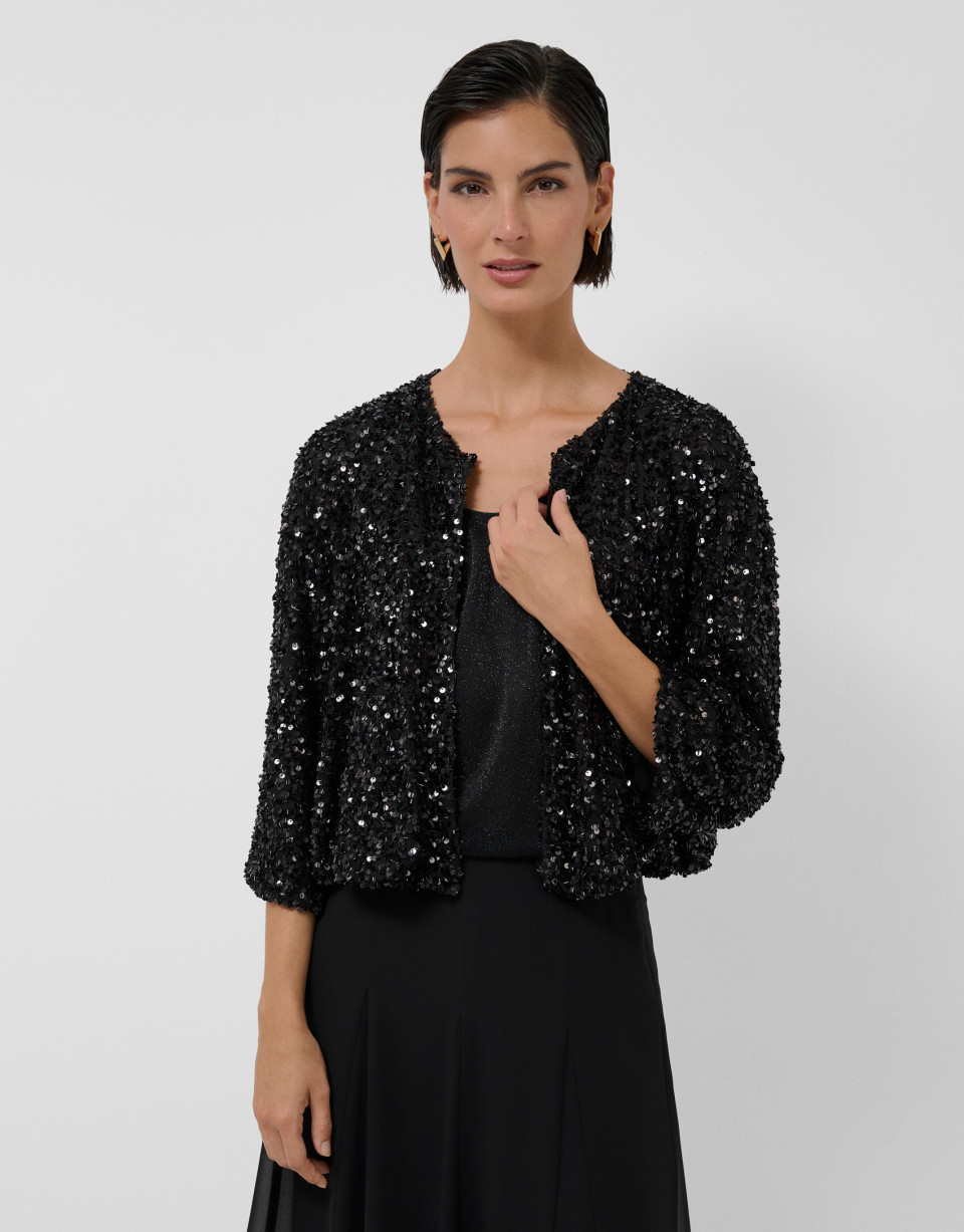Short puffed jacket with black paillettes | Roberto Verino