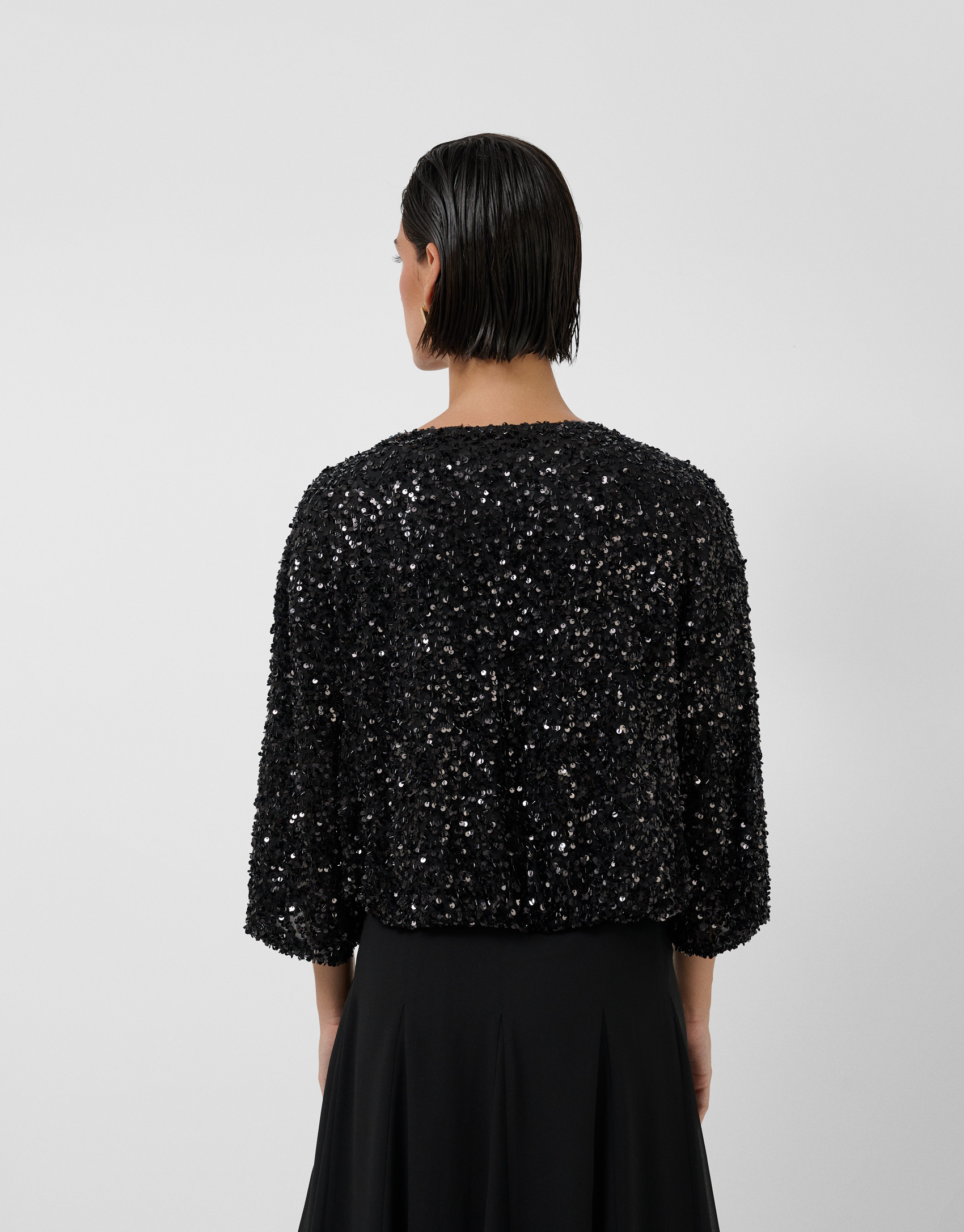 Chaqueta corta abullonada pailletes negro | Roberto Verino